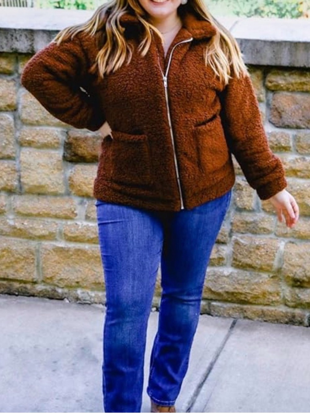 Cozy Brown Teddy Zip-Up Jacket
